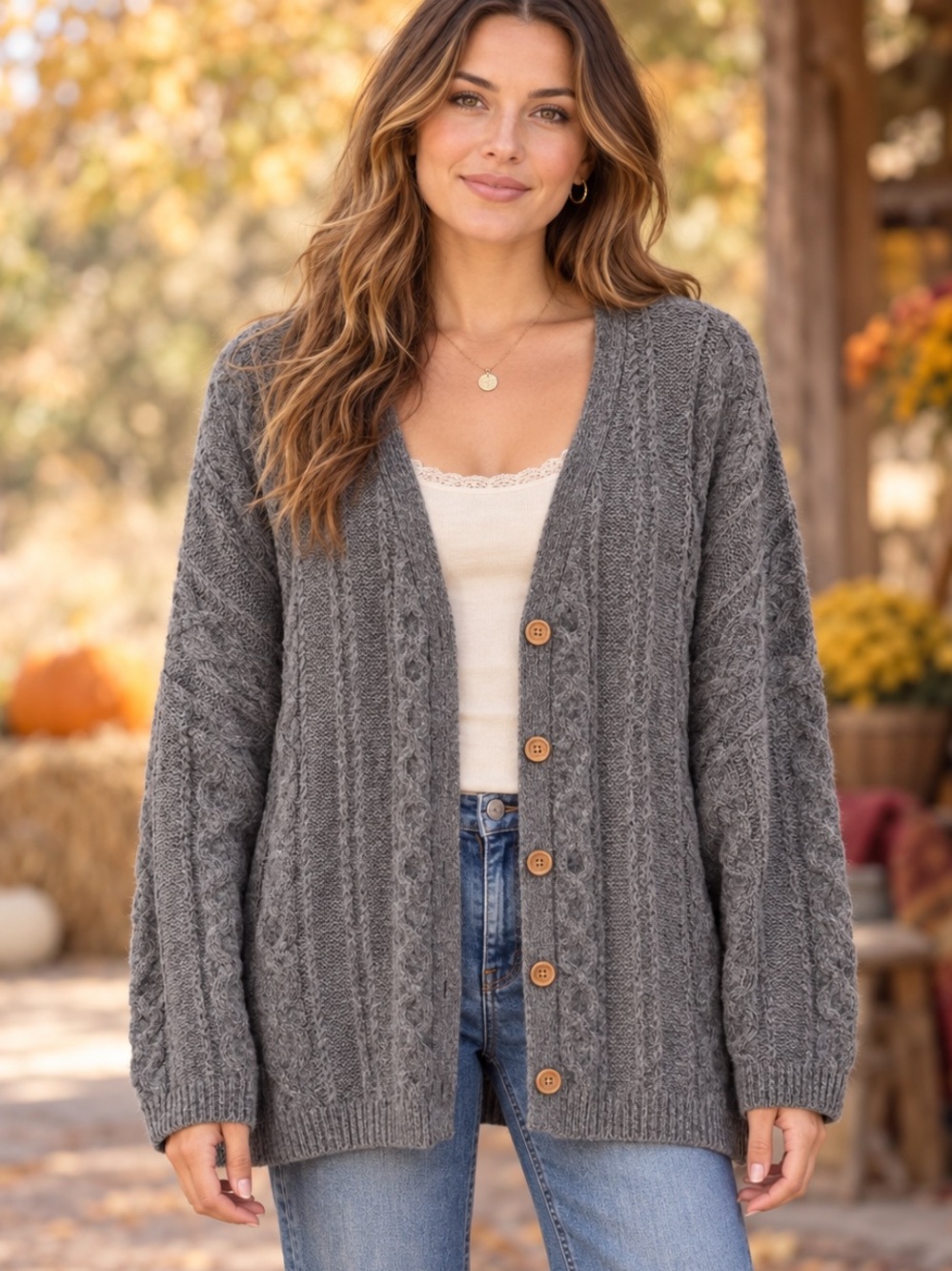 Natural Life NWT Gray Cable Knit Oversized Button Cardigan L/XL